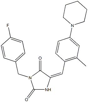 3-(4-fluorobenzyl)-5-(2-methyl-4-piperidin-1-ylbenzylidene)imidazolidine-2,4-dione Struktur