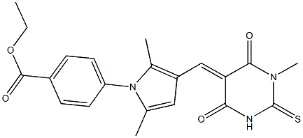 ethyl 4-{2,5-dimethyl-3-[(1-methyl-4,6-dioxo-2-thioxotetrahydro-5(2H)-pyrimidinylidene)methyl]-1H-pyrrol-1-yl}benzoate Struktur