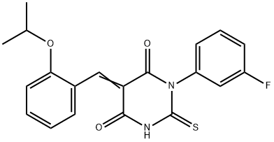 1-(3-fluorophenyl)-5-(2-isopropoxybenzylidene)-2-thioxodihydropyrimidine-4,6(1H,5H)-dione Struktur