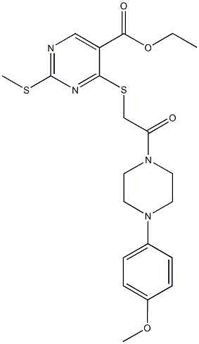 ethyl 4-({2-[4-(4-methoxyphenyl)-1-piperazinyl]-2-oxoethyl}sulfanyl)-2-(methylsulfanyl)-5-pyrimidinecarboxylate Struktur