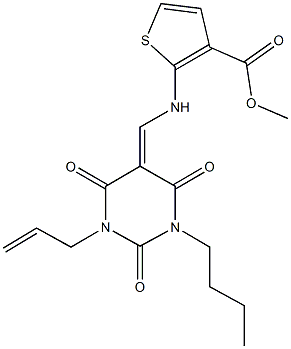 methyl 2-{[(1-allyl-3-butyl-2,4,6-trioxotetrahydro-5(2H)-pyrimidinylidene)methyl]amino}-3-thiophenecarboxylate Struktur