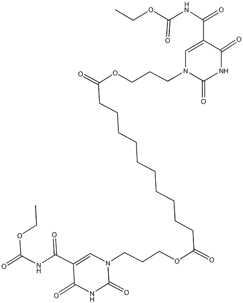 bis[3-(5-{[(ethoxycarbonyl)amino]carbonyl}-2,4-dioxo-3,4-dihydro-1(2H)-pyrimidinyl)propyl] dodecanedioate Struktur