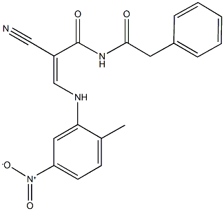 2-cyano-3-{5-nitro-2-methylanilino}-N-(phenylacetyl)acrylamide Struktur