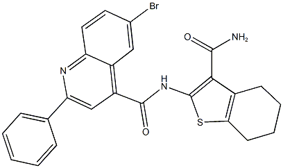 N-[3-(aminocarbonyl)-4,5,6,7-tetrahydro-1-benzothien-2-yl]-6-bromo-2-phenyl-4-quinolinecarboxamide Struktur