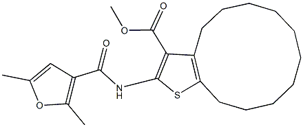 methyl 2-[(2,5-dimethyl-3-furoyl)amino]-4,5,6,7,8,9,10,11,12,13-decahydrocyclododeca[b]thiophene-3-carboxylate Struktur