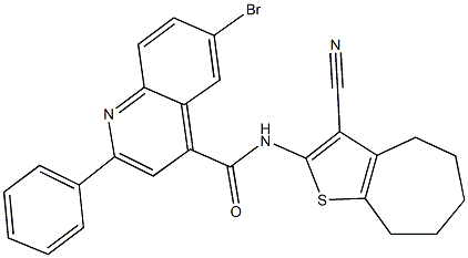 6-bromo-N-(3-cyano-5,6,7,8-tetrahydro-4H-cyclohepta[b]thien-2-yl)-2-phenyl-4-quinolinecarboxamide Struktur