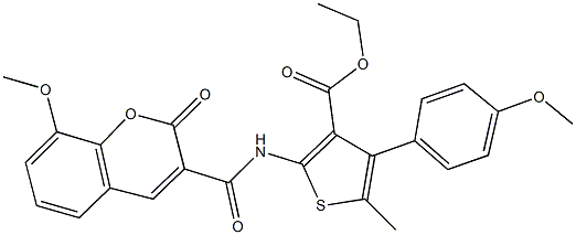 ethyl 2-{[(8-methoxy-2-oxo-2H-chromen-3-yl)carbonyl]amino}-4-(4-methoxyphenyl)-5-methylthiophene-3-carboxylate Struktur