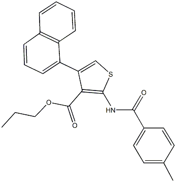 propyl 2-[(4-methylbenzoyl)amino]-4-(1-naphthyl)-3-thiophenecarboxylate Struktur