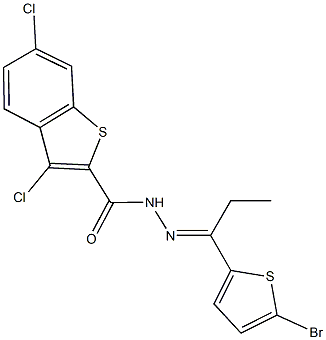 N'-[1-(5-bromo-2-thienyl)propylidene]-3,6-dichloro-1-benzothiophene-2-carbohydrazide Struktur