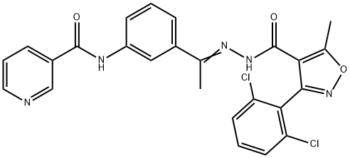 N-[3-(N-{[3-(2,6-dichlorophenyl)-5-methyl-4-isoxazolyl]carbonyl}ethanehydrazonoyl)phenyl]nicotinamide Struktur