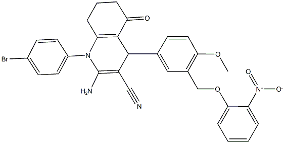 2-amino-1-(4-bromophenyl)-4-[3-({2-nitrophenoxy}methyl)-4-methoxyphenyl]-5-oxo-1,4,5,6,7,8-hexahydroquinoline-3-carbonitrile Struktur