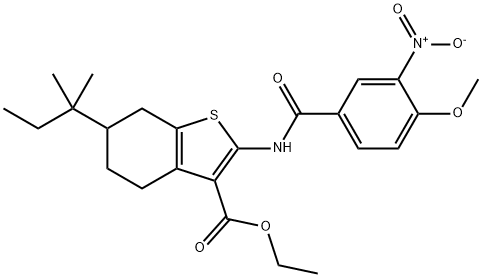 ethyl 2-({3-nitro-4-methoxybenzoyl}amino)-6-tert-pentyl-4,5,6,7-tetrahydro-1-benzothiophene-3-carboxylate Struktur