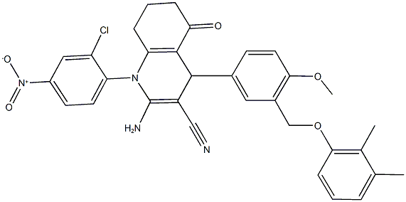 2-amino-1-{2-chloro-4-nitrophenyl}-4-{3-[(2,3-dimethylphenoxy)methyl]-4-methoxyphenyl}-5-oxo-1,4,5,6,7,8-hexahydroquinoline-3-carbonitrile Struktur