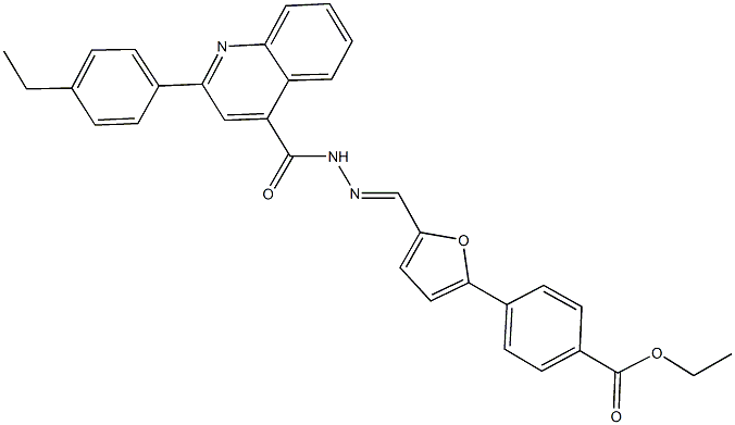 ethyl 4-[5-(2-{[2-(4-ethylphenyl)-4-quinolinyl]carbonyl}carbohydrazonoyl)-2-furyl]benzoate Struktur