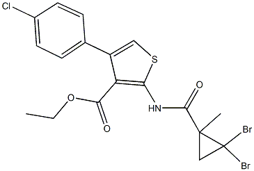 ethyl 4-(4-chlorophenyl)-2-{[(2,2-dibromo-1-methylcyclopropyl)carbonyl]amino}-3-thiophenecarboxylate Struktur