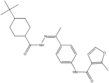 N-(4-{N-[(4-tert-butylcyclohexyl)carbonyl]ethanehydrazonoyl}phenyl)-2-methyl-3-furamide Struktur