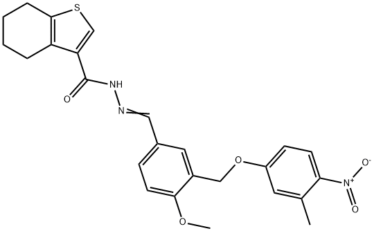 N'-[3-({4-nitro-3-methylphenoxy}methyl)-4-methoxybenzylidene]-4,5,6,7-tetrahydro-1-benzothiophene-3-carbohydrazide Struktur