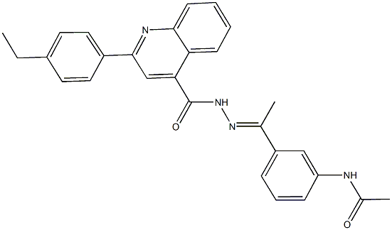 N-[3-(N-{[2-(4-ethylphenyl)-4-quinolinyl]carbonyl}ethanehydrazonoyl)phenyl]acetamide Struktur