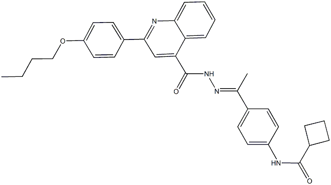 N-[4-(N-{[2-(4-butoxyphenyl)-4-quinolinyl]carbonyl}ethanehydrazonoyl)phenyl]cyclobutanecarboxamide Struktur