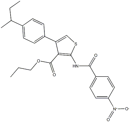 propyl 4-(4-sec-butylphenyl)-2-({4-nitrobenzoyl}amino)-3-thiophenecarboxylate Struktur