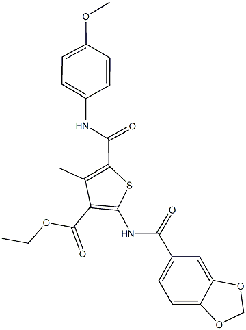 ethyl 2-[(1,3-benzodioxol-5-ylcarbonyl)amino]-5-[(4-methoxyanilino)carbonyl]-4-methylthiophene-3-carboxylate Struktur