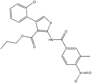 propyl 4-(2-chlorophenyl)-2-({4-nitro-3-methylbenzoyl}amino)-3-thiophenecarboxylate Struktur