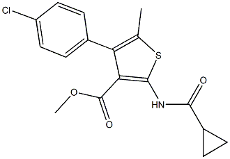 methyl 4-(4-chlorophenyl)-2-[(cyclopropylcarbonyl)amino]-5-methyl-3-thiophenecarboxylate Struktur