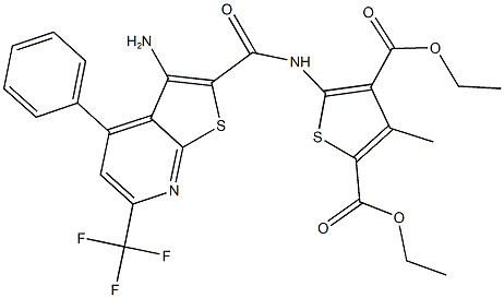 diethyl 5-({[3-amino-4-phenyl-6-(trifluoromethyl)thieno[2,3-b]pyridin-2-yl]carbonyl}amino)-3-methylthiophene-2,4-dicarboxylate Struktur