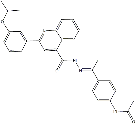 N-[4-(N-{[2-(3-isopropoxyphenyl)-4-quinolinyl]carbonyl}ethanehydrazonoyl)phenyl]acetamide Struktur