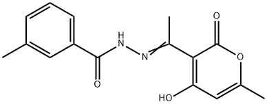 N'-[1-(4-hydroxy-6-methyl-2-oxo-2H-pyran-3-yl)ethylidene]-3-methylbenzohydrazide Struktur