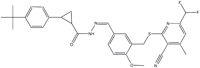 2-(4-tert-butylphenyl)-N'-[3-({[3-cyano-6-(difluoromethyl)-4-methyl-2-pyridinyl]sulfanyl}methyl)-4-methoxybenzylidene]cyclopropanecarbohydrazide Struktur