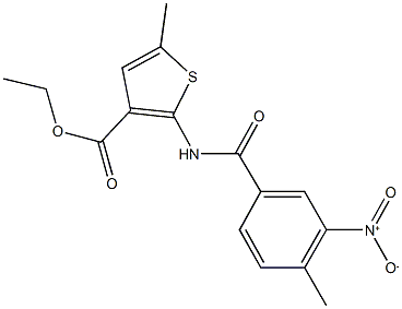 ethyl 2-({3-nitro-4-methylbenzoyl}amino)-5-methylthiophene-3-carboxylate Struktur