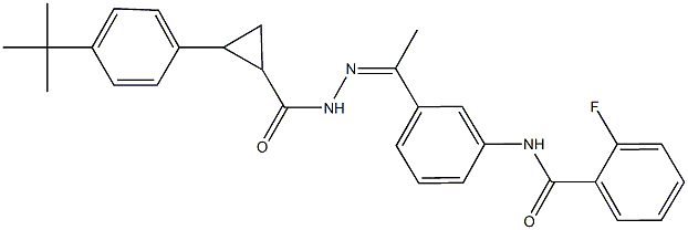 N-[3-(N-{[2-(4-tert-butylphenyl)cyclopropyl]carbonyl}ethanehydrazonoyl)phenyl]-2-fluorobenzamide Struktur