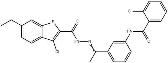 2-chloro-N-(3-{N-[(3-chloro-6-ethyl-1-benzothien-2-yl)carbonyl]ethanehydrazonoyl}phenyl)benzamide Struktur