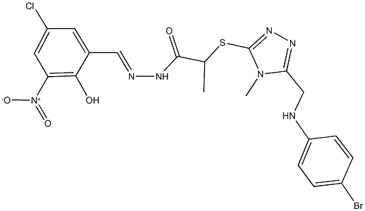 2-({5-[(4-bromoanilino)methyl]-4-methyl-4H-1,2,4-triazol-3-yl}sulfanyl)-N'-{5-chloro-2-hydroxy-3-nitrobenzylidene}propanohydrazide Struktur