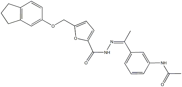 N-[3-(N-{5-[(2,3-dihydro-1H-inden-5-yloxy)methyl]-2-furoyl}ethanehydrazonoyl)phenyl]acetamide Struktur