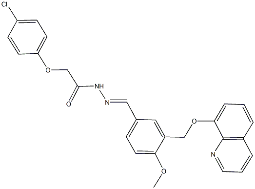 2-(4-chlorophenoxy)-N'-{4-methoxy-3-[(8-quinolinyloxy)methyl]benzylidene}acetohydrazide Struktur