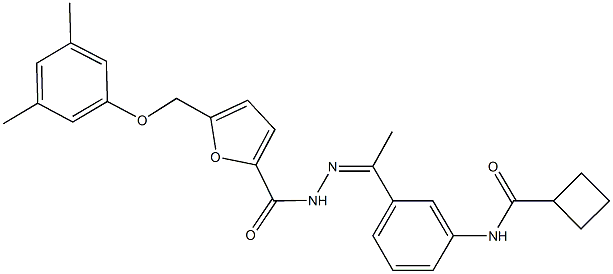 N-[3-(N-{5-[(3,5-dimethylphenoxy)methyl]-2-furoyl}ethanehydrazonoyl)phenyl]cyclobutanecarboxamide Struktur