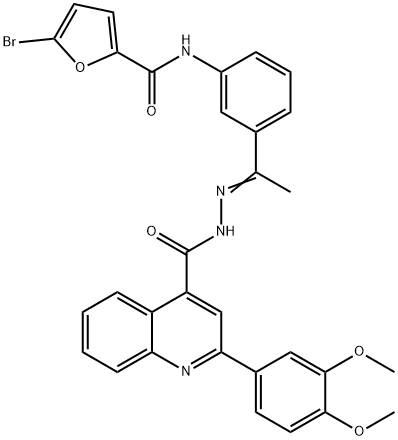 5-bromo-N-[3-(N-{[2-(3,4-dimethoxyphenyl)-4-quinolinyl]carbonyl}ethanehydrazonoyl)phenyl]-2-furamide Struktur