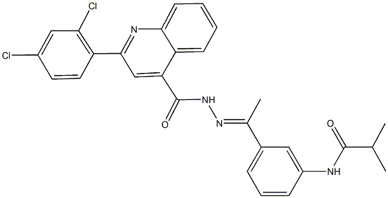 N-[3-(N-{[2-(2,4-dichlorophenyl)-4-quinolinyl]carbonyl}ethanehydrazonoyl)phenyl]-2-methylpropanamide Struktur