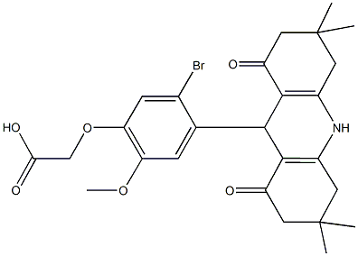 [5-bromo-2-methoxy-4-(3,3,6,6-tetramethyl-1,8-dioxo-1,2,3,4,5,6,7,8,9,10-decahydro-9-acridinyl)phenoxy]acetic acid Struktur