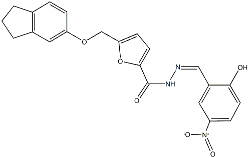 5-[(2,3-dihydro-1H-inden-5-yloxy)methyl]-N'-{2-hydroxy-5-nitrobenzylidene}-2-furohydrazide Struktur