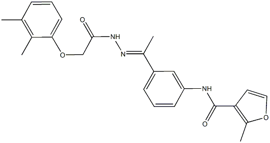 N-(3-{N-[(2,3-dimethylphenoxy)acetyl]ethanehydrazonoyl}phenyl)-2-methyl-3-furamide Struktur