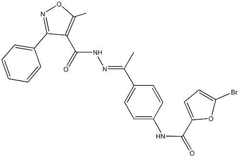 5-bromo-N-(4-{N-[(5-methyl-3-phenyl-4-isoxazolyl)carbonyl]ethanehydrazonoyl}phenyl)-2-furamide Struktur