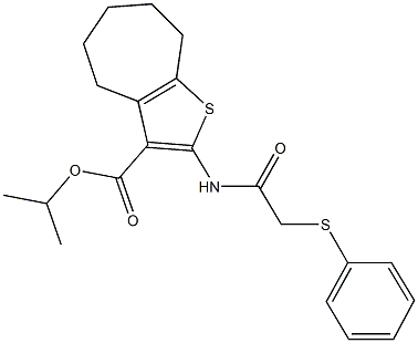 isopropyl 2-{[(phenylsulfanyl)acetyl]amino}-5,6,7,8-tetrahydro-4H-cyclohepta[b]thiophene-3-carboxylate Struktur