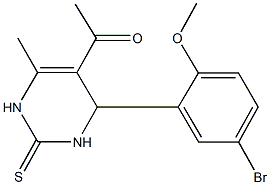 1-[4-(5-bromo-2-methoxyphenyl)-6-methyl-2-thioxo-1,2,3,4-tetrahydropyrimidin-5-yl]ethanone Struktur