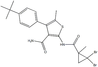 4-(4-tert-butylphenyl)-2-{[(2,2-dibromo-1-methylcyclopropyl)carbonyl]amino}-5-methylthiophene-3-carboxamide Struktur