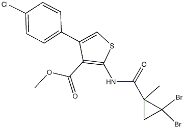 methyl 4-(4-chlorophenyl)-2-{[(2,2-dibromo-1-methylcyclopropyl)carbonyl]amino}-3-thiophenecarboxylate Struktur