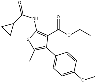 ethyl 2-[(cyclopropylcarbonyl)amino]-4-(4-methoxyphenyl)-5-methyl-3-thiophenecarboxylate Struktur