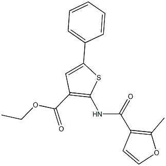 ethyl 2-[(2-methyl-3-furoyl)amino]-5-phenyl-3-thiophenecarboxylate Struktur